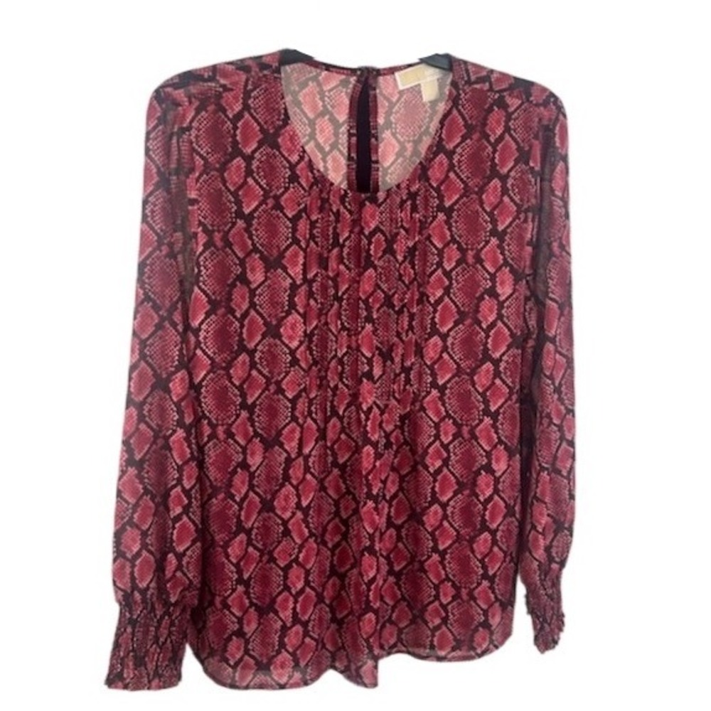 Michael Kors Blouse Women's Size Large Black Snakeskin Print Long Sleeve